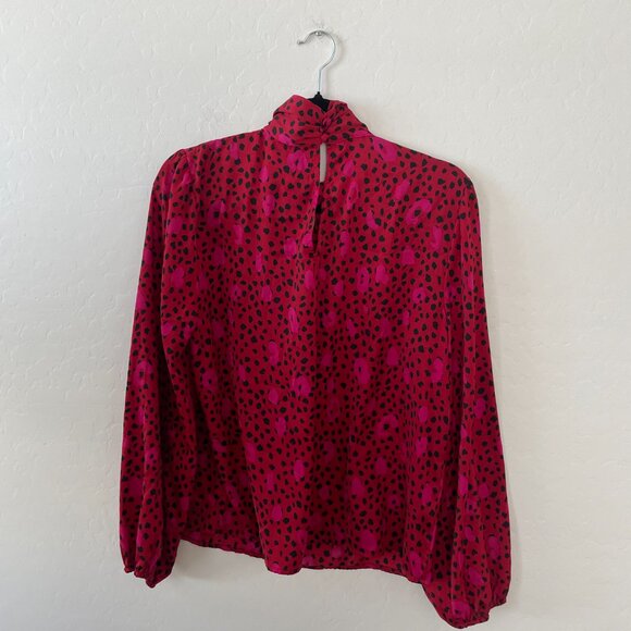 ⭐️ Twist Neck Long Sleeve Leopard Cheetah Polka Dot Classy Classic Party Blouse - Picture 3 of 6